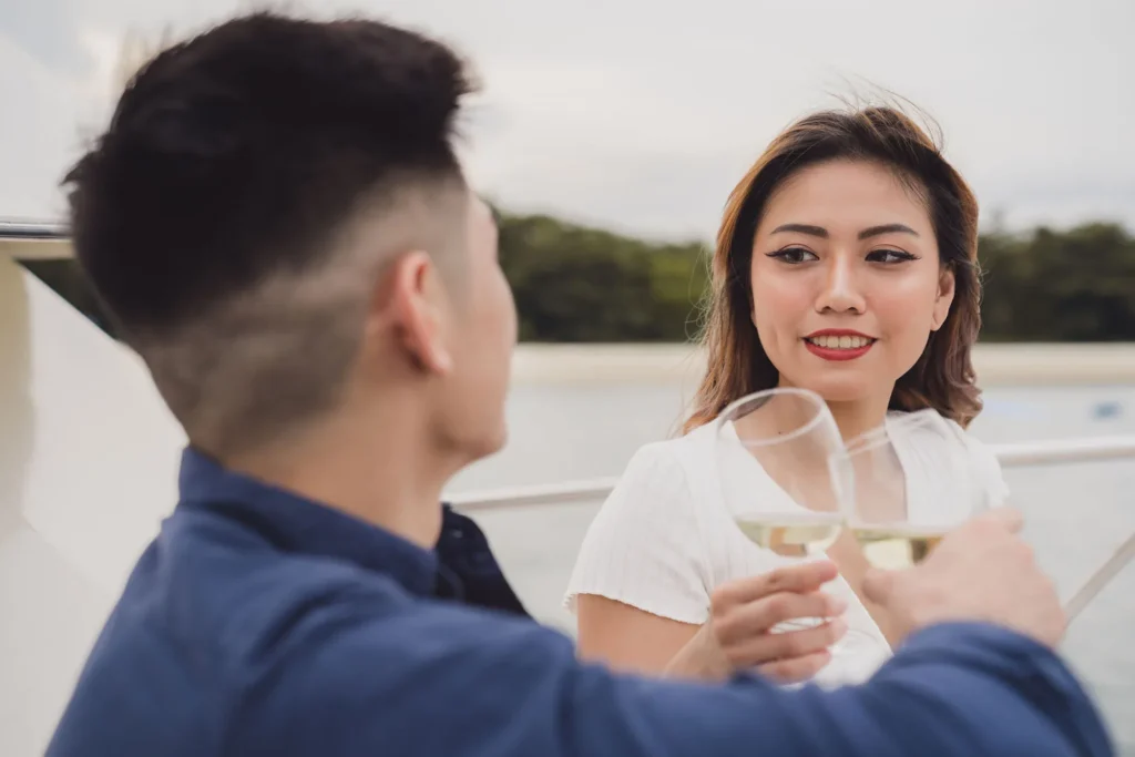 Romantic toast on a private yacht in Singapore