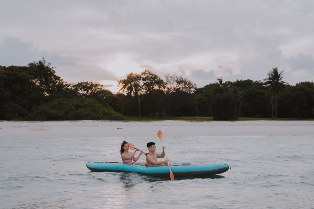Kayaking at dusk off the islands on a Sea Friends charter