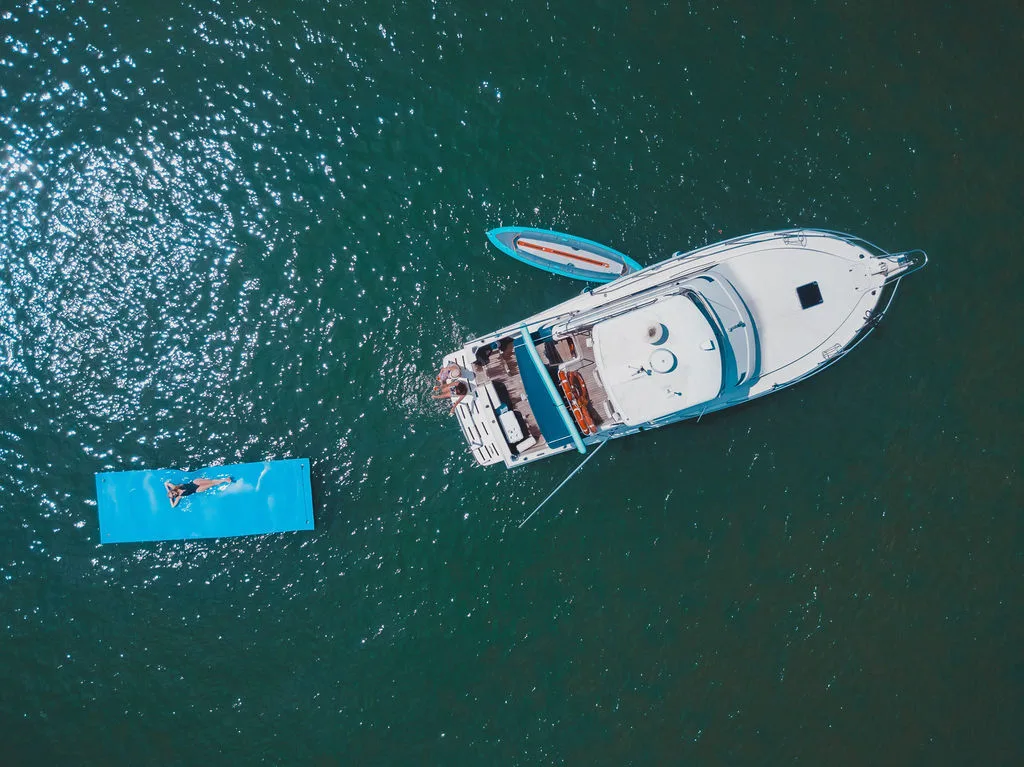 Aerial view of a Sea Friends yacht with water mat