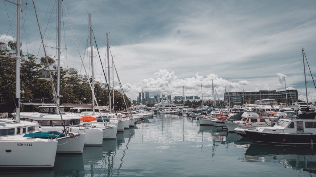 Yachts moored at a marina in Singapore